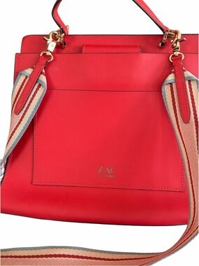 ZAC Zac Posen Red Leather Satchel with Striped Canvas Strap